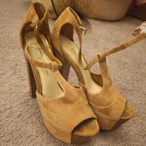 PEEP TOE BLOCK-Heel Platform - Suede Brown